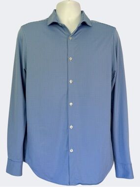 Murano Slim Fit Performance Dress Shirt Mens Large Blue Check Stretch Button